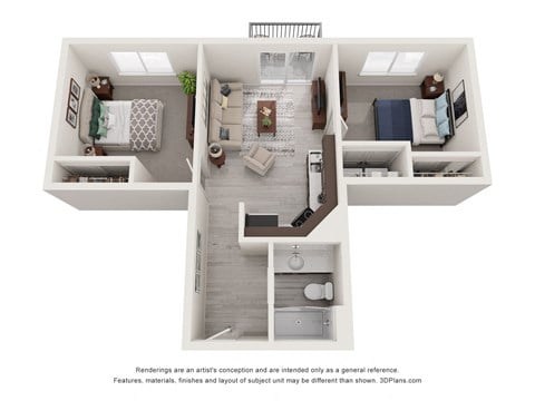 Floor plan for 2 beds, 1 bath, 685 sqft